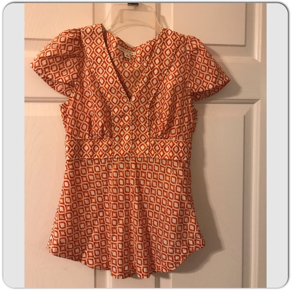 Banana Republic Orange Print Short Sleeve Blouse - Picture 3 of 8